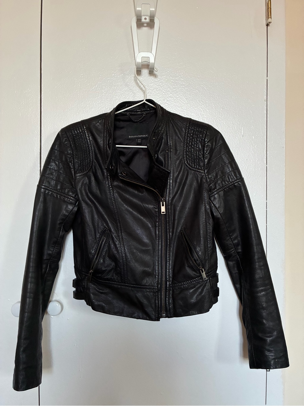 Banana Republic Black Leather Quilted Moto Jacket